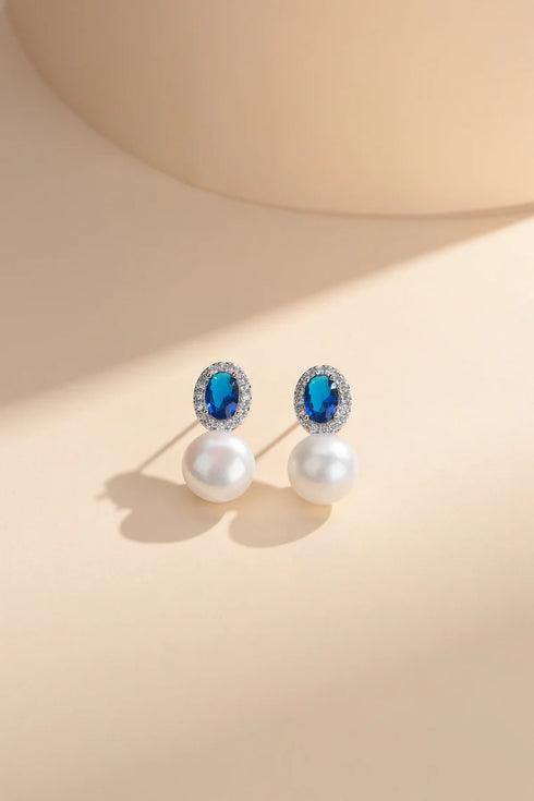 Blue Crystal Pearl Earrings